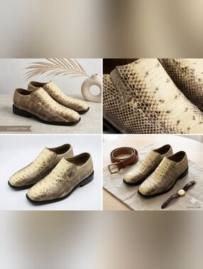 Genuine Python Snake Skin Shoes Giorgio Brutini Slip-On Dress Loafers Men 7M Rad